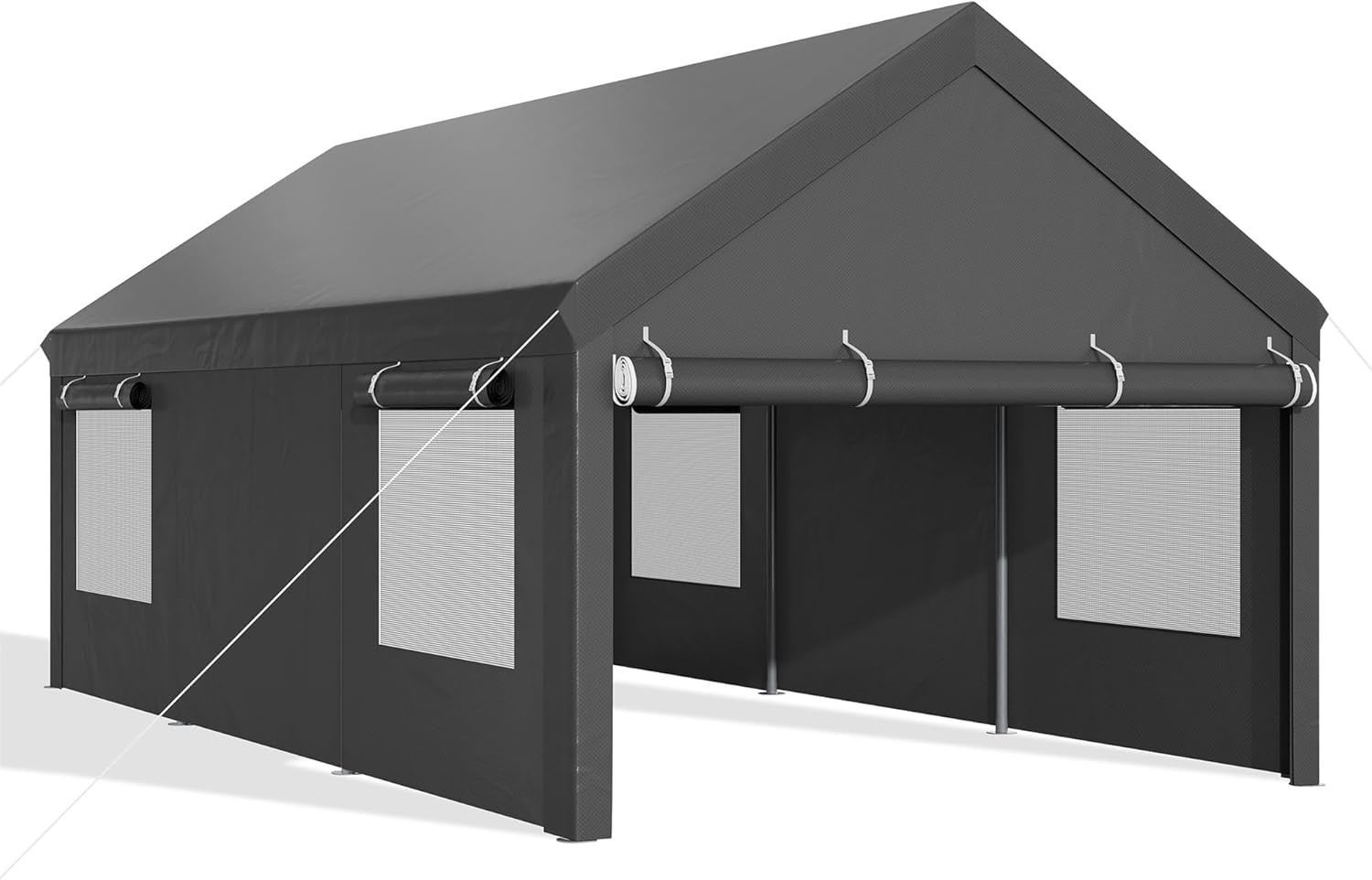 JAMFLY Carport, 10x18.5 ft Heavy Duty Car Canopy with Roll-up Windows, Portable Garage with Removable Sidewalls & Doors