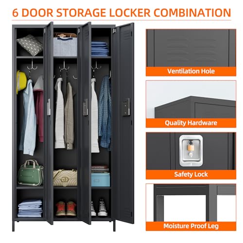6 Door Metal Storage Locker 18 Hooks,Metal Locker for Employees with Lock for School Garage Office Gym Bedroom,Assembly Required