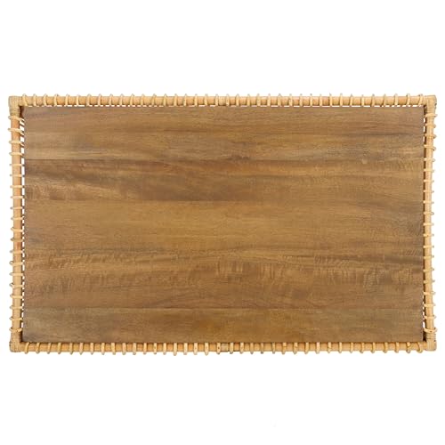 SAFAVIEH Home Collection Gensho Tropical Coastal Boho Natural/Golden Brown Rattan Solid Wood Coffee Table (Fully Assembled)