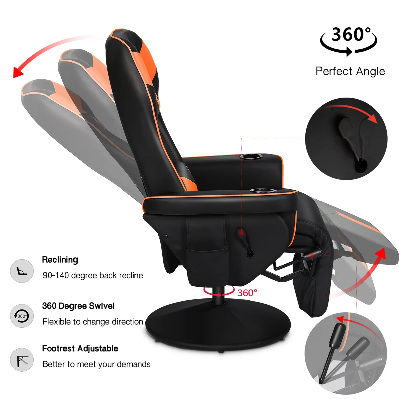 King Throne Ergonomic Gaming Chair High Back Video Racing Chair Swivel Recliner Chair with Footrest, Adjustable Backrest, Headrest, Lumbar Support
