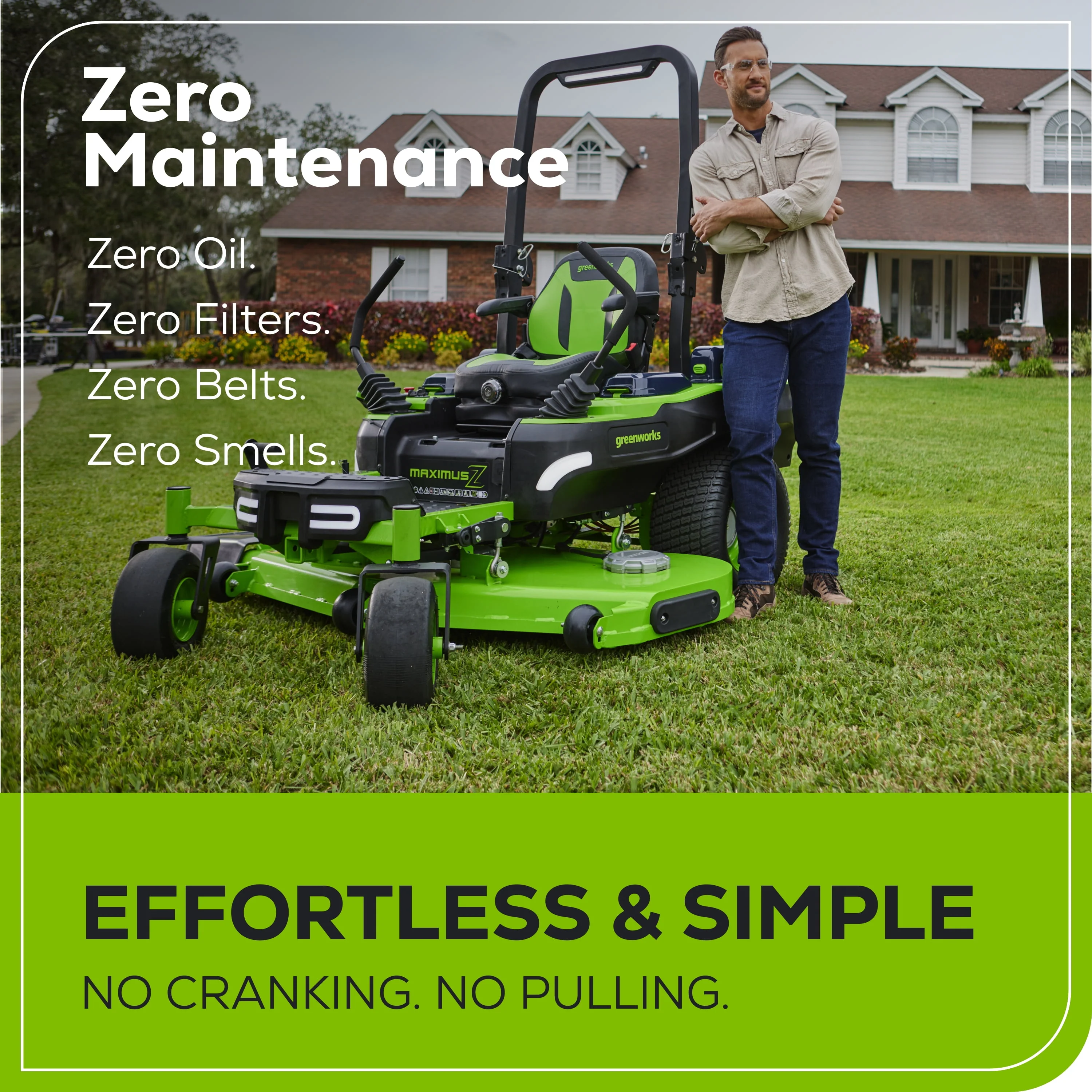 Greenworks 60V 54 MaximusZ Zero Turn Riding Mower with (2) 20.0 Ah, (2) 8.0 Ah & (2) 4.0 Ah Batteries and 1.5kW Charger 7422302