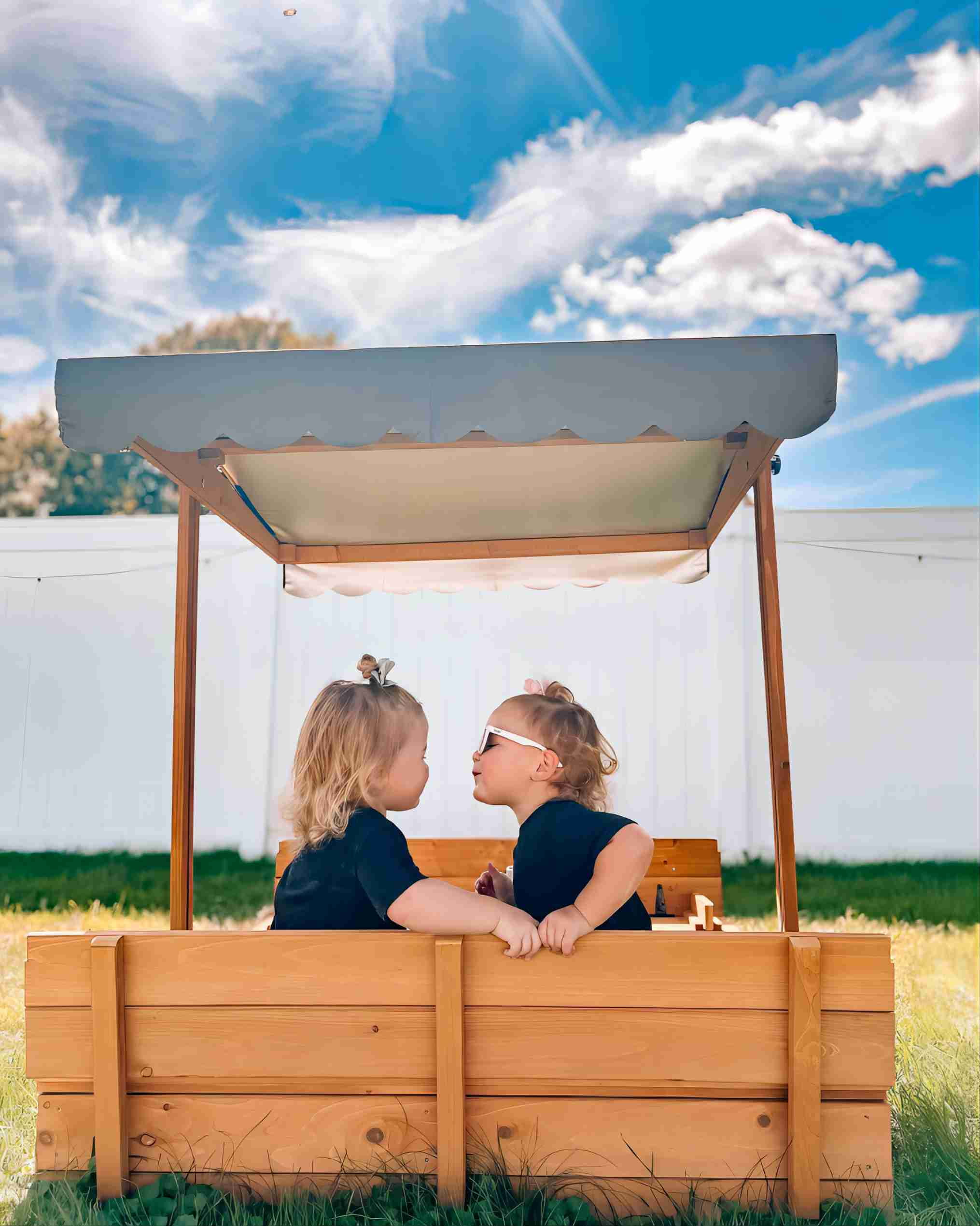 Morgete 47'' Outdoor Sandbox for Kids with Lid and Bench, Wooden Sand Play Toys Center