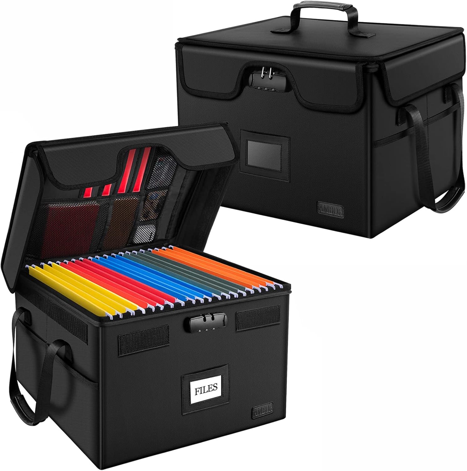 File Box with Lock, AMBOR Fireproof Document Box with 5 Tabs & Inserts