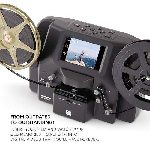 KODAK REELS 8mm & Super 8 Films Digitizer Converter with Big 5&rdquo; Screen, Scanner Converts Film Frame by Frame to Digital MP4 Files for Viewing