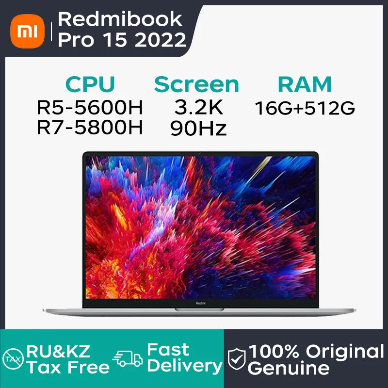 Xiaomi Redmibook Pro 15 2022 Laptop 15.6 inch 3.2K 90Hz PC Computer AMD Ryzen R7 6800H RTX2050 16GB 512GB SSD XIAOMi Notebook
