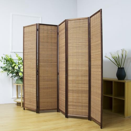 4 Panel Room Divider Screen,5.6 FT Tall Bamboo Panel Divider Folding Privacy Screen,Freestanding Room Divider for Room Seperation,Brown