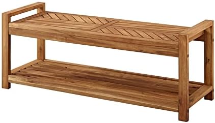 Walker Edison 48 Chevron Acacia Wood Patio Storage Bench - Brown