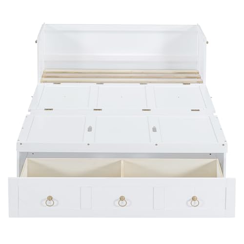 Harper & Bright Designs Full Size Murphy Bed Wall Bed, Solid Pine Murphy Bed Chest Cube Cabinet Bed with USB