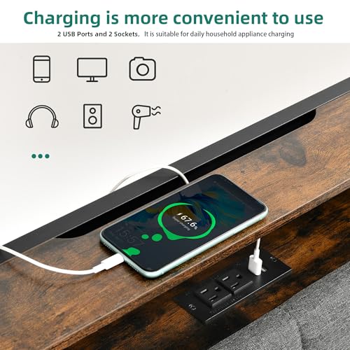 YITAHOME Queen Size Bed Frame with RGB LED Lights and 4 Drawers, Upholstered Platform Bed with Charging Station and Storage Headboard