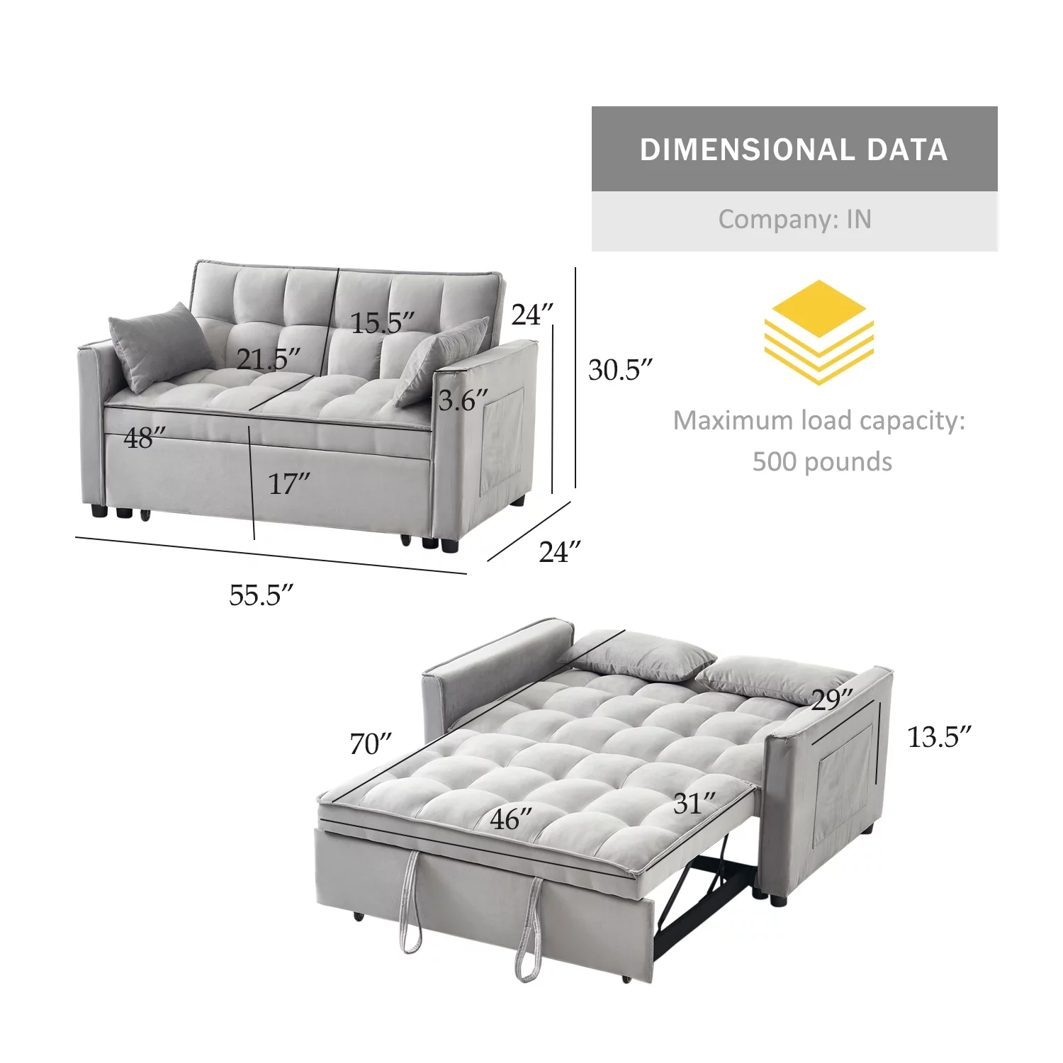 Tzicr 55.5'' 3-in-1 Convertible Sleeper Sofa Bed, Modern Velvet Loveseat Futon Couch Pullout Bed with Adjustable Backrest