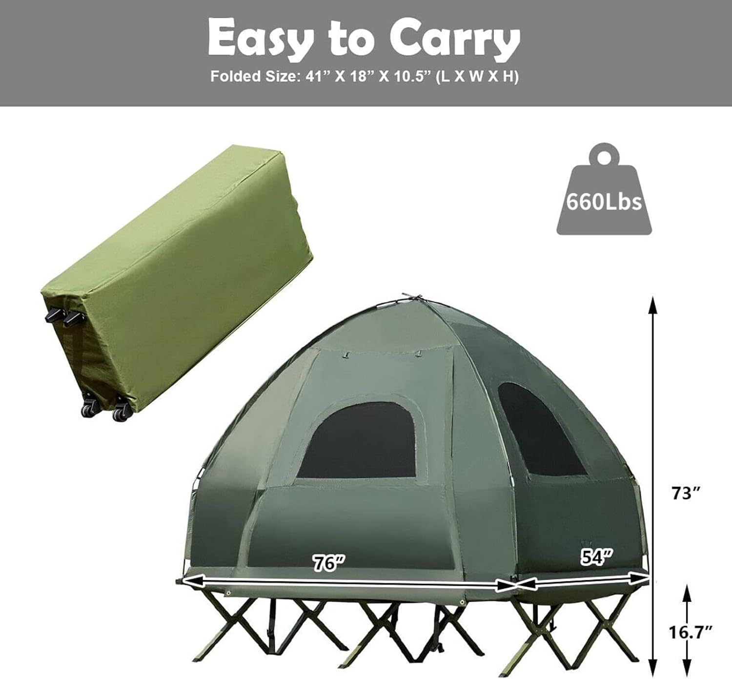 Tangkula 2-Person Outdoor Camping Tent Cot, Foldable Camping Tent with Air Mattress & Sleeping Bag, Waterproof Elevated Camping Tent with Carry Bag