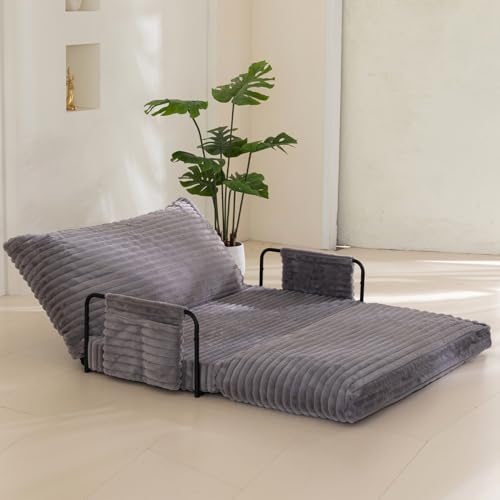 YOSHOOT Adjustable Lazy Floor Sofa, Convertible Bean Bag Sofa Bed Couch, 5-Position Foldable Sleeper Chair with Armrest