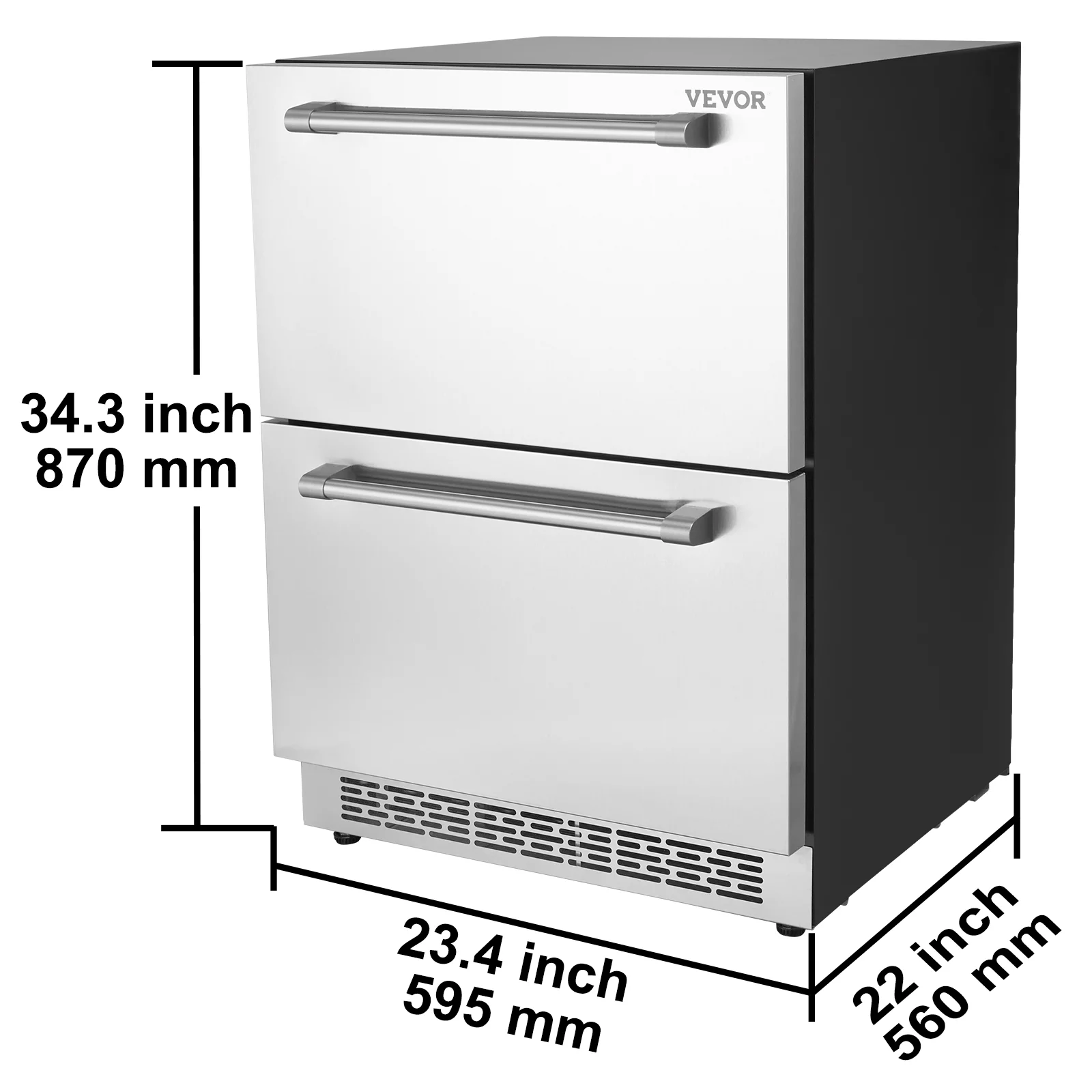 BENTISM Undercounter Refrigerator 24" Built-in 2 Drawer Refrigerator Fridge SUS Undercounter Freestanding Stainless Steel Door Beverage Refrigerator