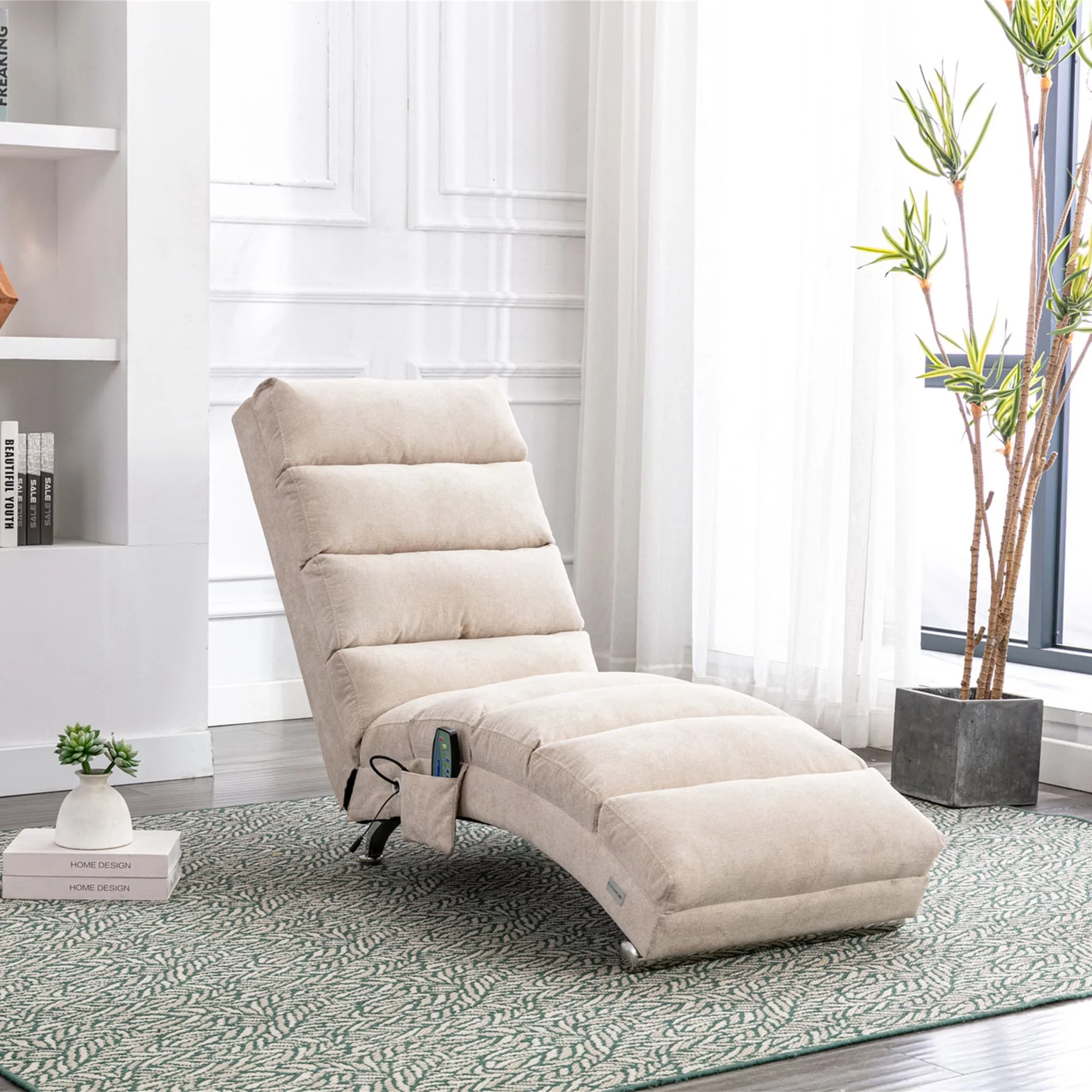 Modern Tufted Oversized Chaise Lounge Massage Chair For Living Room, Bedroom Grey