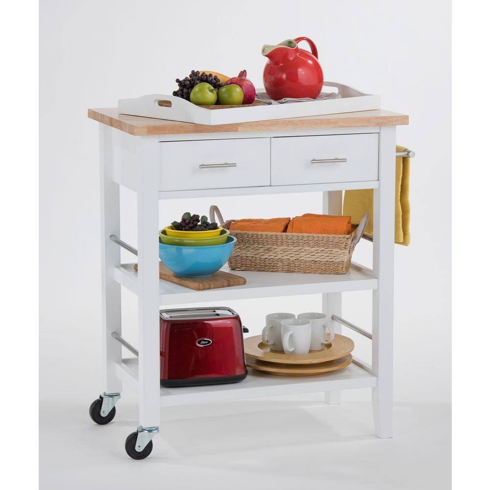 Trinity Wood Kitchen Cart with Drawers Tray - White