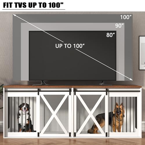 78.7" XXL Dog Crate Furniture for 2 Large Dogs, Heavy Duty Double Dog Cage Large Breed, 35.4" Tall Thick Wooden Dog Kennel TV Stand with Divider