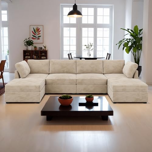 ovios 130.7" Modular Sectional Sofa Couch, U-Shaped Cloud Couches with 2 Ottomans Chaise