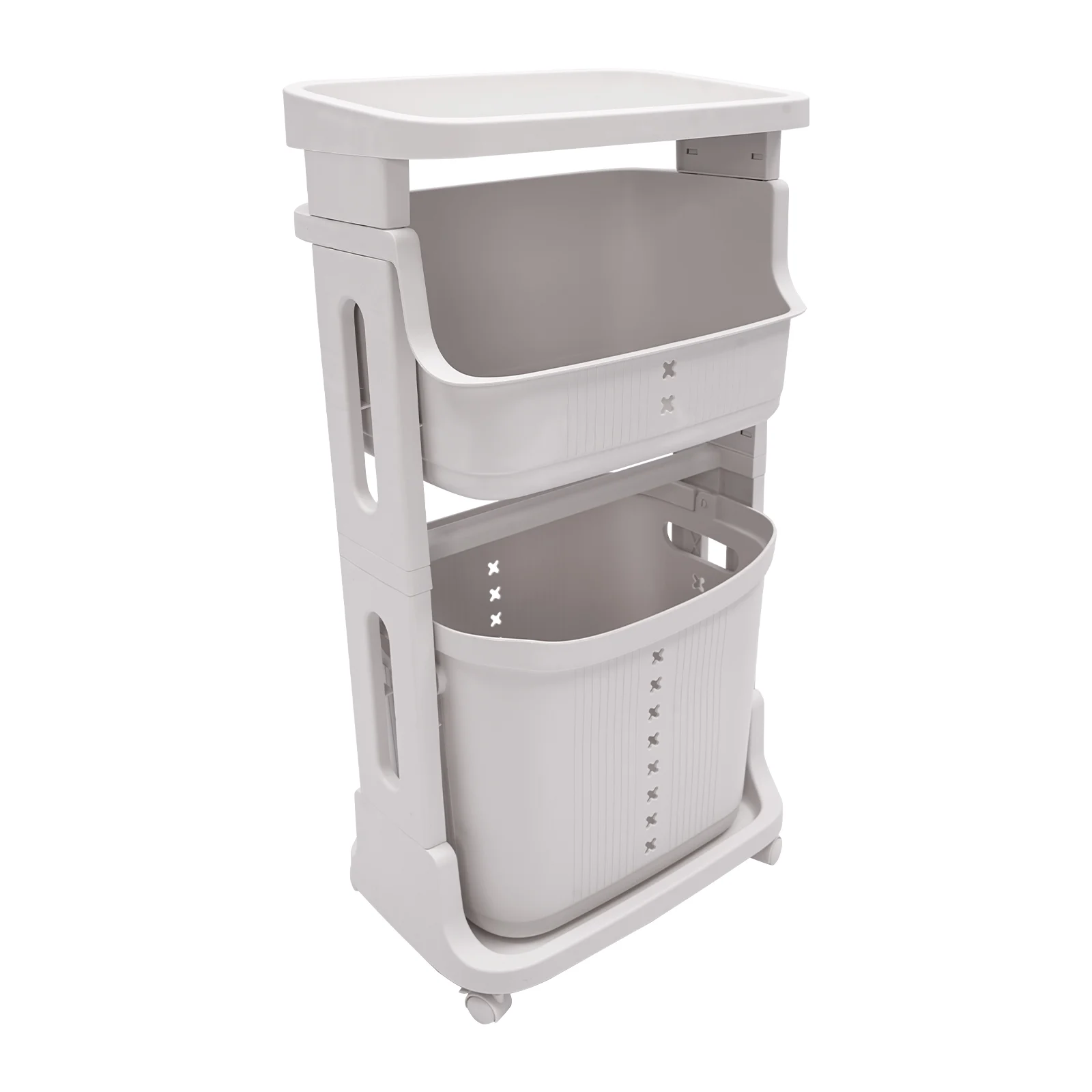 3-Tier Portable Laundry Basket Laundry Hamper Freestanding Rolling Storage Cart W/4 Universal Wheels Dirty Clothes Storage Basket White Organizer
