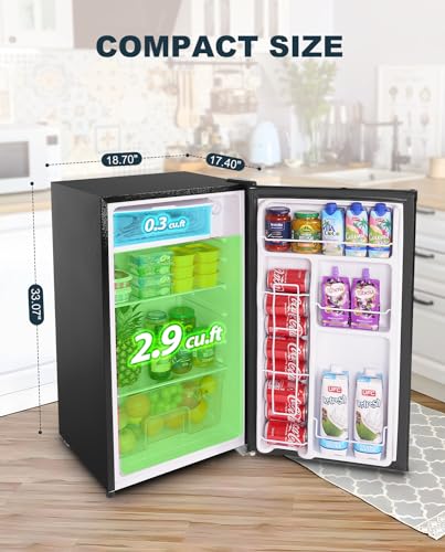Upstreman 3.2 Cu.Ft Mini Fridge with Freezer, Single Door Mini Fridge, Dorm Fridge, Adjustable Thermostat, Mini Refrigerator for Bedroom, Office