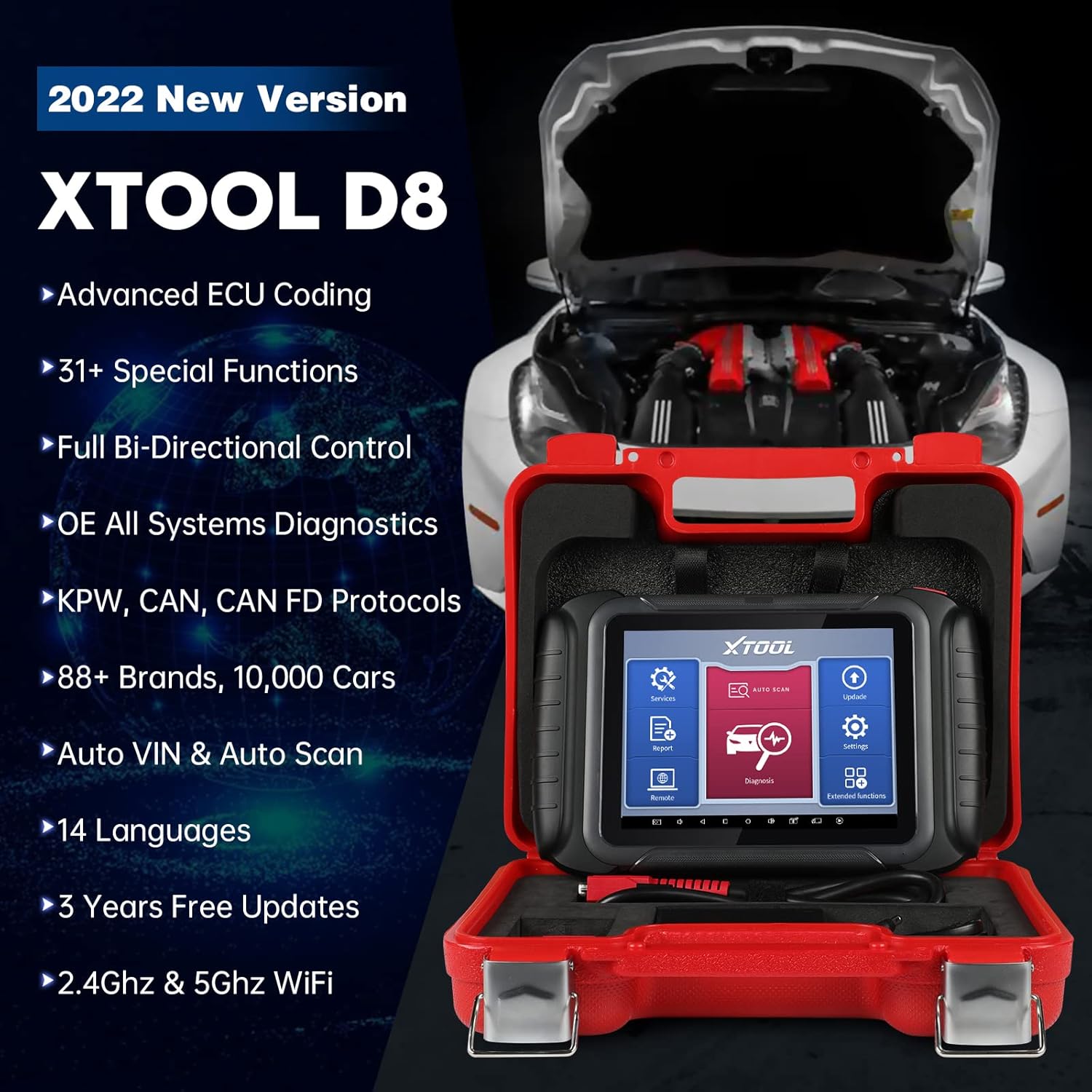 XTOOL D8 Diagnostic Scan Tool, 2022 Newest, ECU Coding, 31+ Resets & Bi-Directional Control, Full System Diagnostic, Key Programming, ABS Bleed