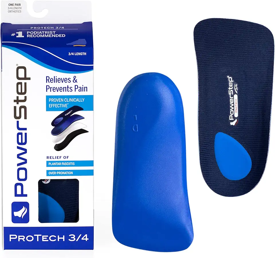 PowerStep ProTech 3/4 Orthotic Insoles - Medical Grade Arch Support Inserts for Plantar Fasciitis Relief- Made in USA