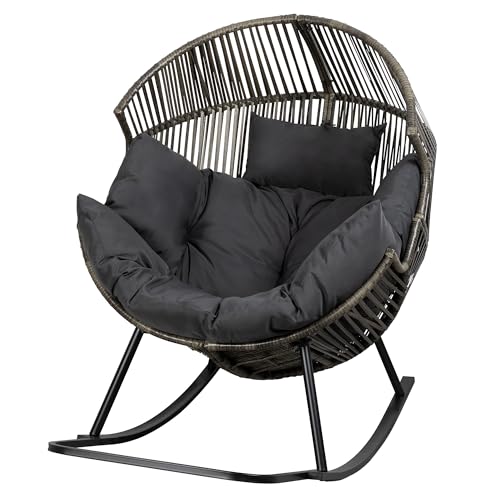 JAMFLY Egg Chair Wicker Outdoor Chairs, Oversized Patio Chair Oversized Lounger Chair with Cushion for Indoor Living Room, Bedroom