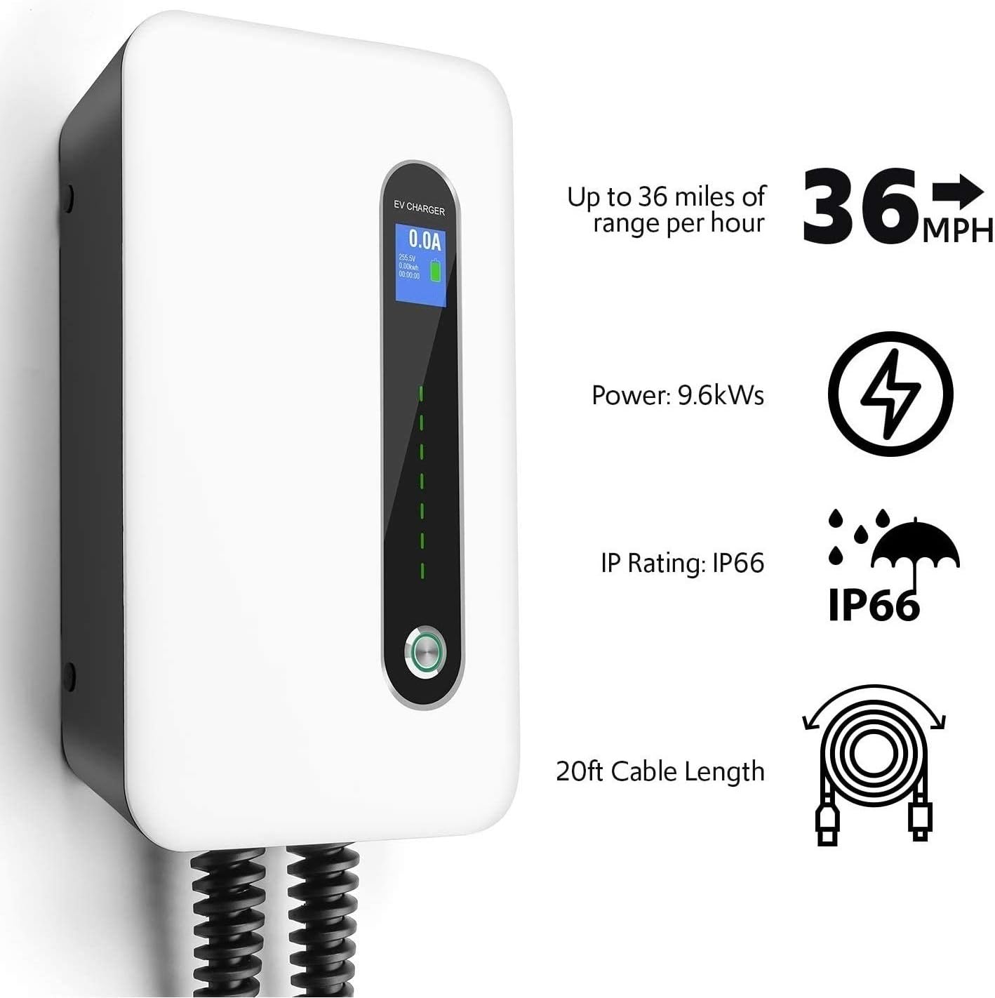 Lectron 240V 40 Amp Level 2 Electric Vehicle (EV) Charging Station with 20ft/6m J1772 Cable & NEMA 6-50 Plug