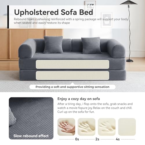 Convertible Sleeper Sofa Bed with Cylindrical Pillow, Comfy Foldable Sofa Bed Compressed Sofa in Box