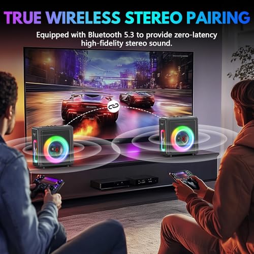 Karaoke Machine, Portable Bluetooth 5.3 Speaker with 2 Wireless Microphones for Adults, PA System with Pitch Correction & Echo Adjustment