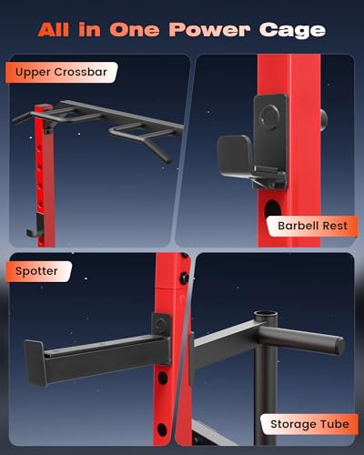 OPPSDECOR Power Cage, Multi-Function Power Rack with Adjustable Cable Pulley System, Squat Rack with Pull-up Bar, J-Hooks