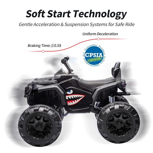 Shark Kids ATV 4 Wheeler, 24V 4WD Electric ATV Ride On Toy for Big Kids, 4X200W Motor, 5.6Mph Max Speed - Green