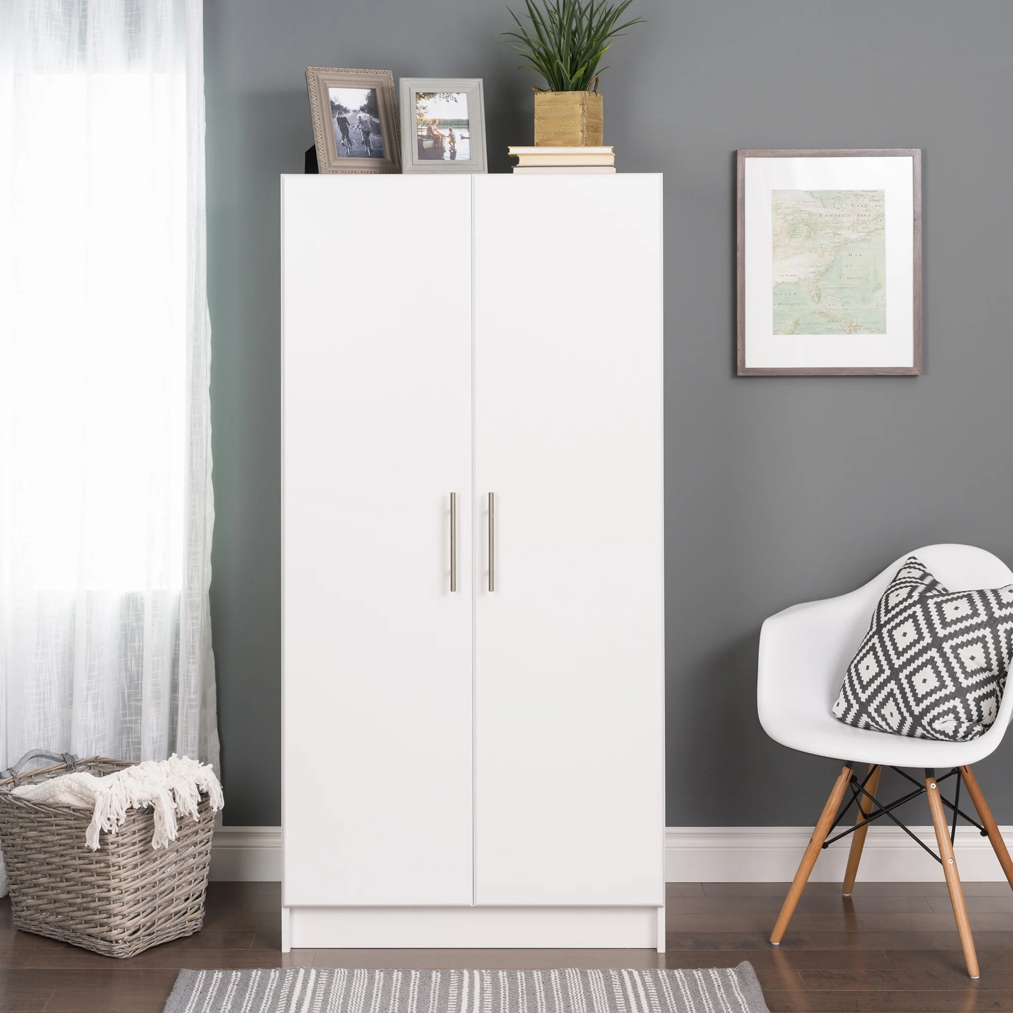 Prepac Armoir, Elite 32"W x 35"H x 20"D White Wardrobe Closet & Cabinet - Functional Clothes Storage with Hanging Rail, Armoire Wardrobe - WEW-3264
