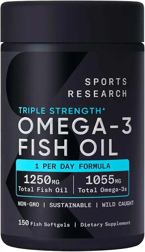 Sports Triple Strength Omega-3 Fish Oil, 150 Fish Softgels - Burp Less - Kansas Nuitrition - HNZSDS