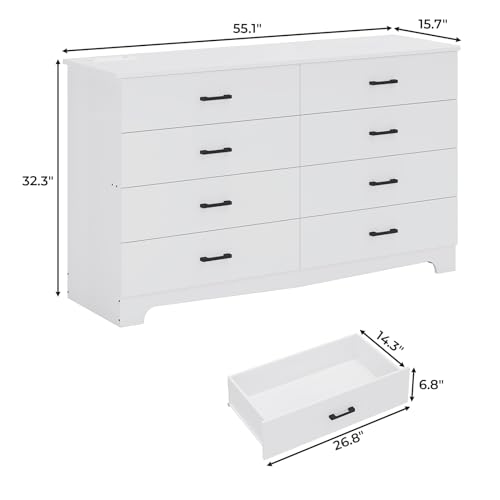 Hasuit Tall Dresser for Bedroom, White Large Chest of Drawers, 55.6'' High Dressers with 7 Drawers