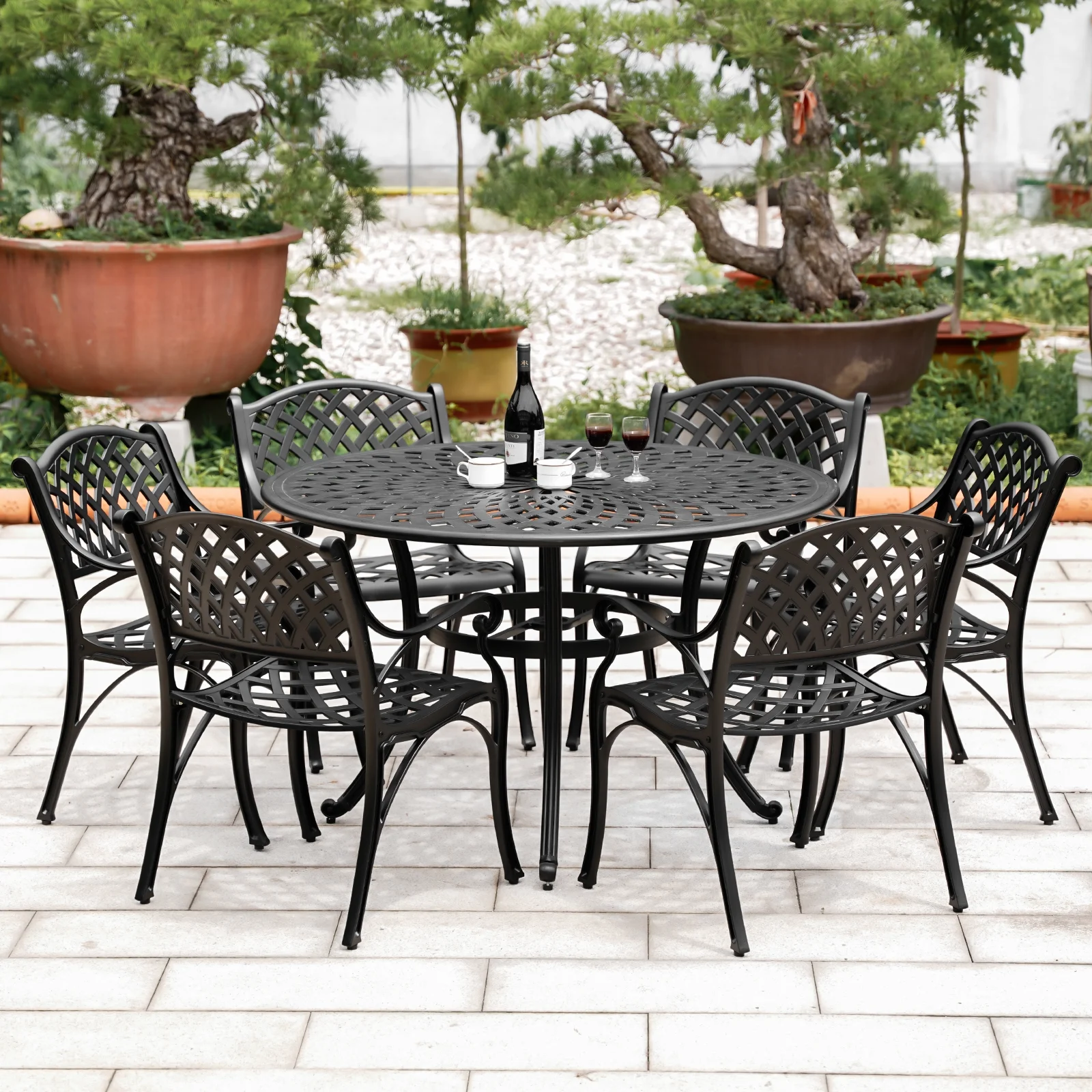 PATIO-IN Cast Aluminum Patio Chairs Set of 2, All Weather Outdoor Patio Dining Chairs with Arms,Matel Bistro Chairs for Outdoorside,Black