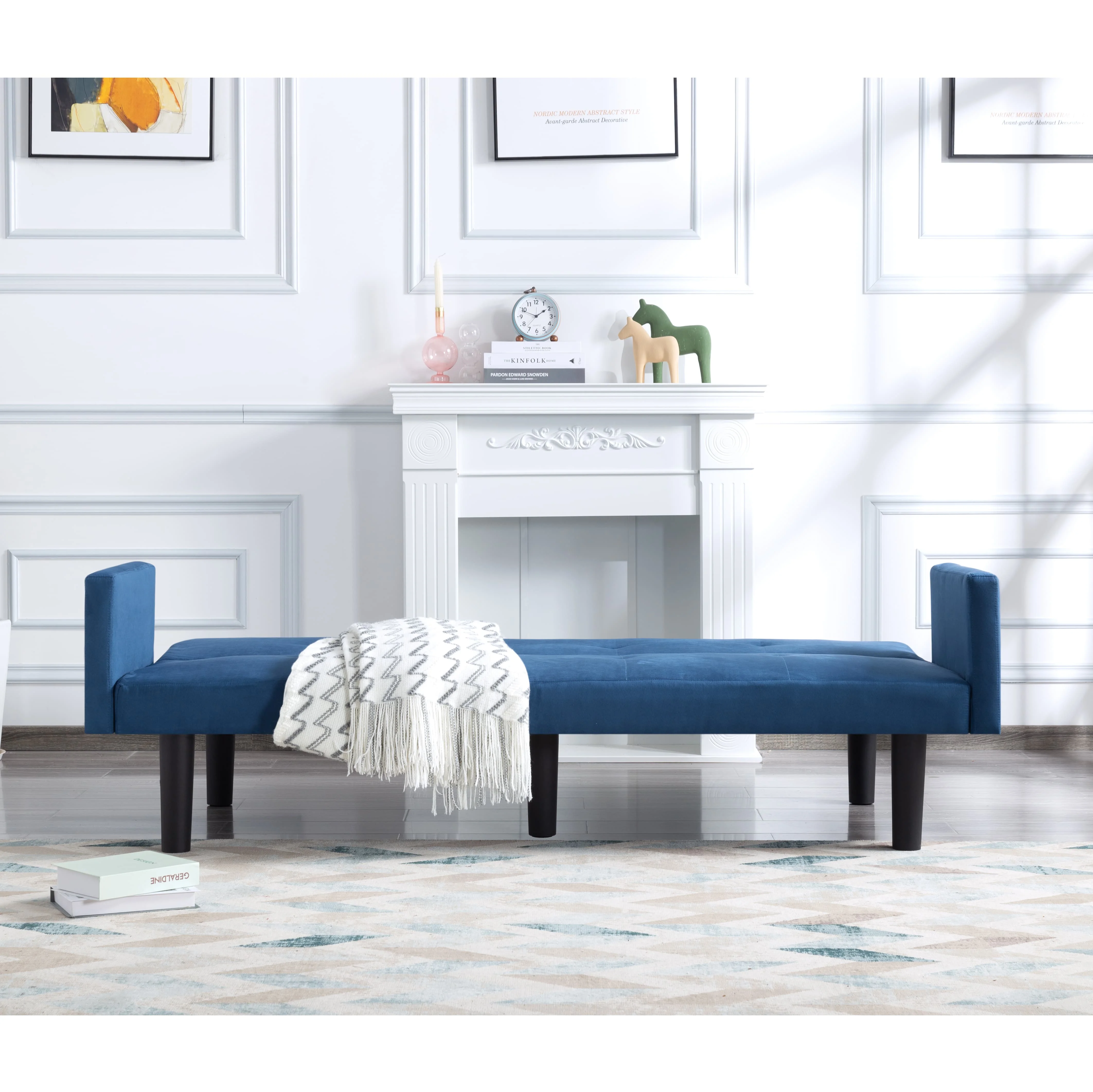 BSHTI 74.8 inch Futon Sofa bed,Modern Adult Sofa,Foam Futon Sleeper for Livingroom(Navy Blue)