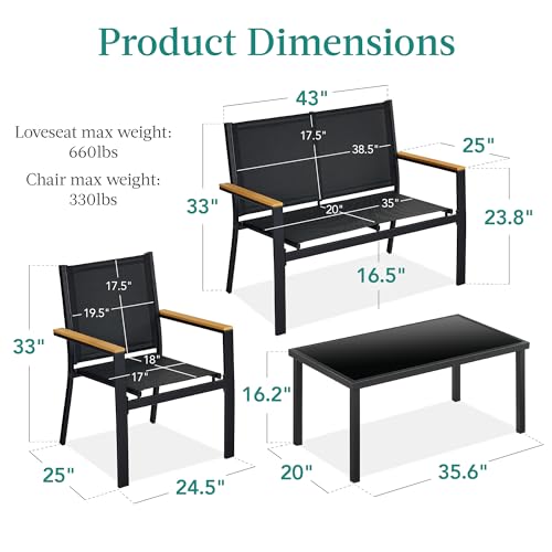 Best Choice Products 4-Piece Outdoor Textilene Patio Conversation Set, Backyard Furniture w/Loveseat, Coffee Table, Steel Frame - Taupe/Charcoal