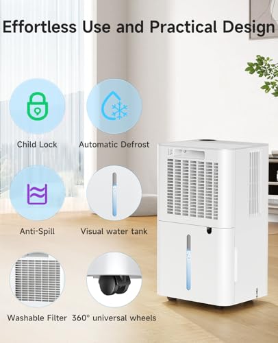 2500 Sq.Ft Dehumidifier for Basement with Drain Hose, 34 Pints Dehumidifiers for Home Large Room Bathroom Bedroom,3 Modes