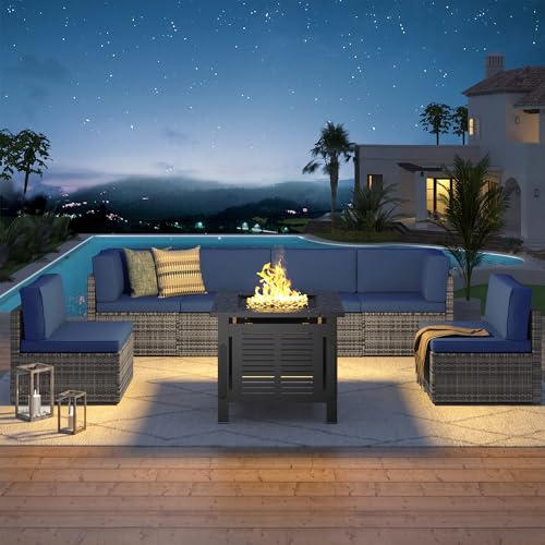 U-MAX 7 Piece Outdoor Patio Furniture Set, PE Rattan Outdoor Wicker Sectional Furniture Chair Set with Cushions and Tea Table