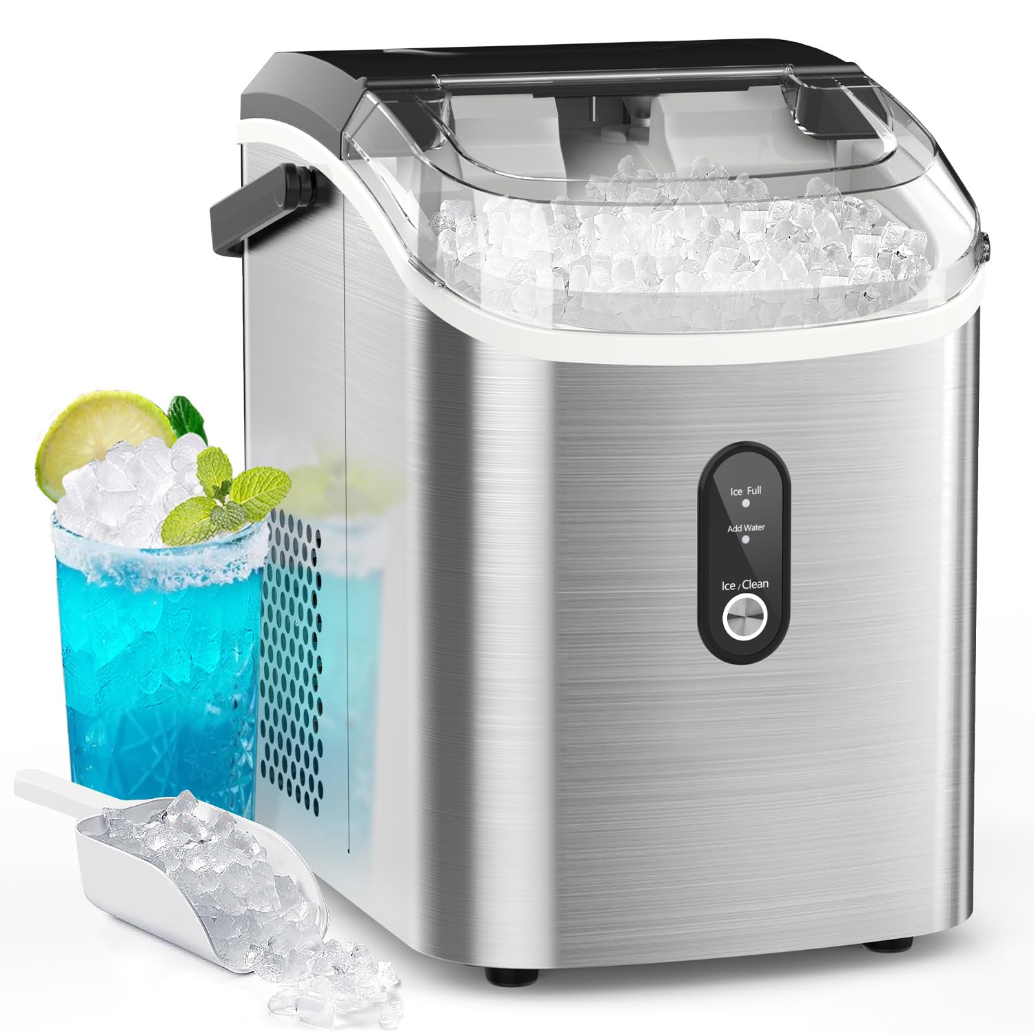 Kndko Nugget Ice Maker Countertop,Crushed Ice Maker with Chewable Ice,Fast Ice Making 35Lbs/Day, Self Cleaning Countertop Ice Maker