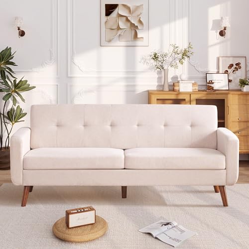 Tbfit L Shaped Couch Sofa, 80" W Mid-Century Modern Sectional Couches, 3 Seater Sofas with Wide Chaise Lounge & Two Pillows