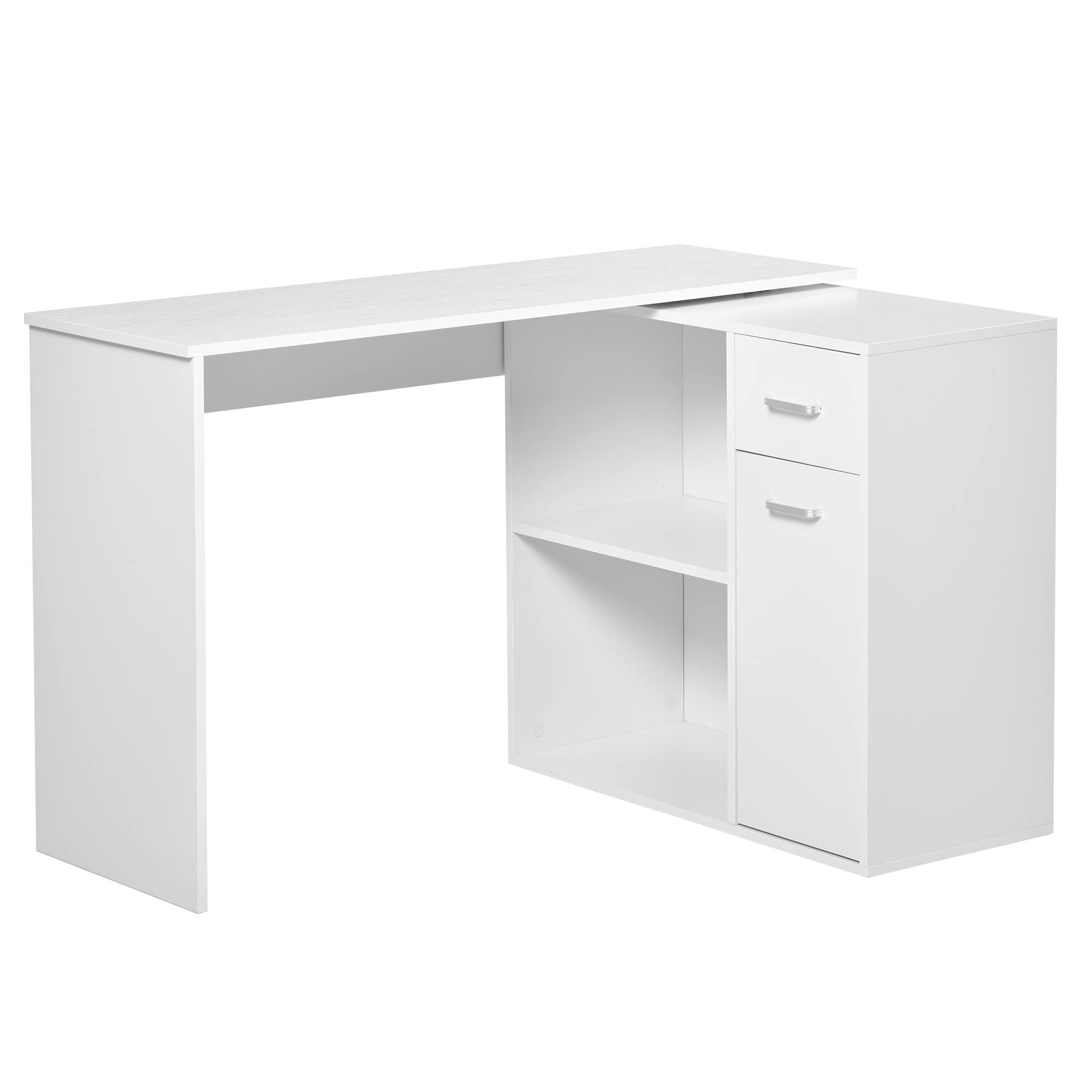 Homcom L Shaped Computer Desk Workstation with Storage Shelves and Cabinet for Home u0026 Office - White