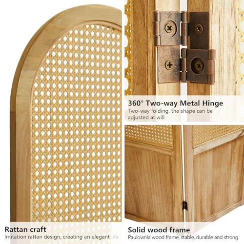 Room Divider 4 Panel, Folding Privacy Screen, Foldable Wood Divider Room Dec, Rattan Room Divider, Portable Partition Screen