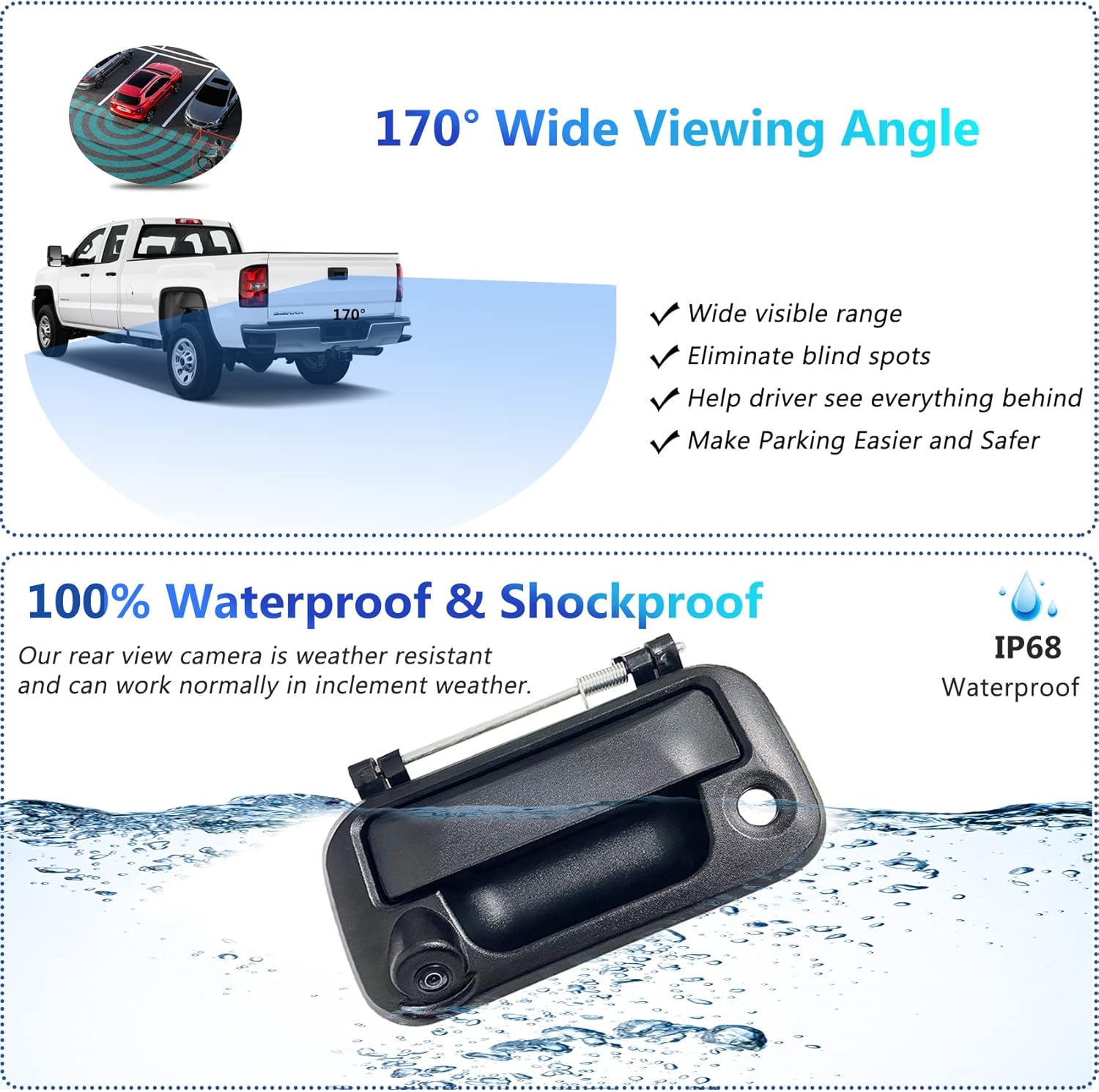 Virego Ford Tailgate Handle Backup Camera Compatible with Ford F150 (2005-2014), F250/F350/F450/F550 (2008-2014)