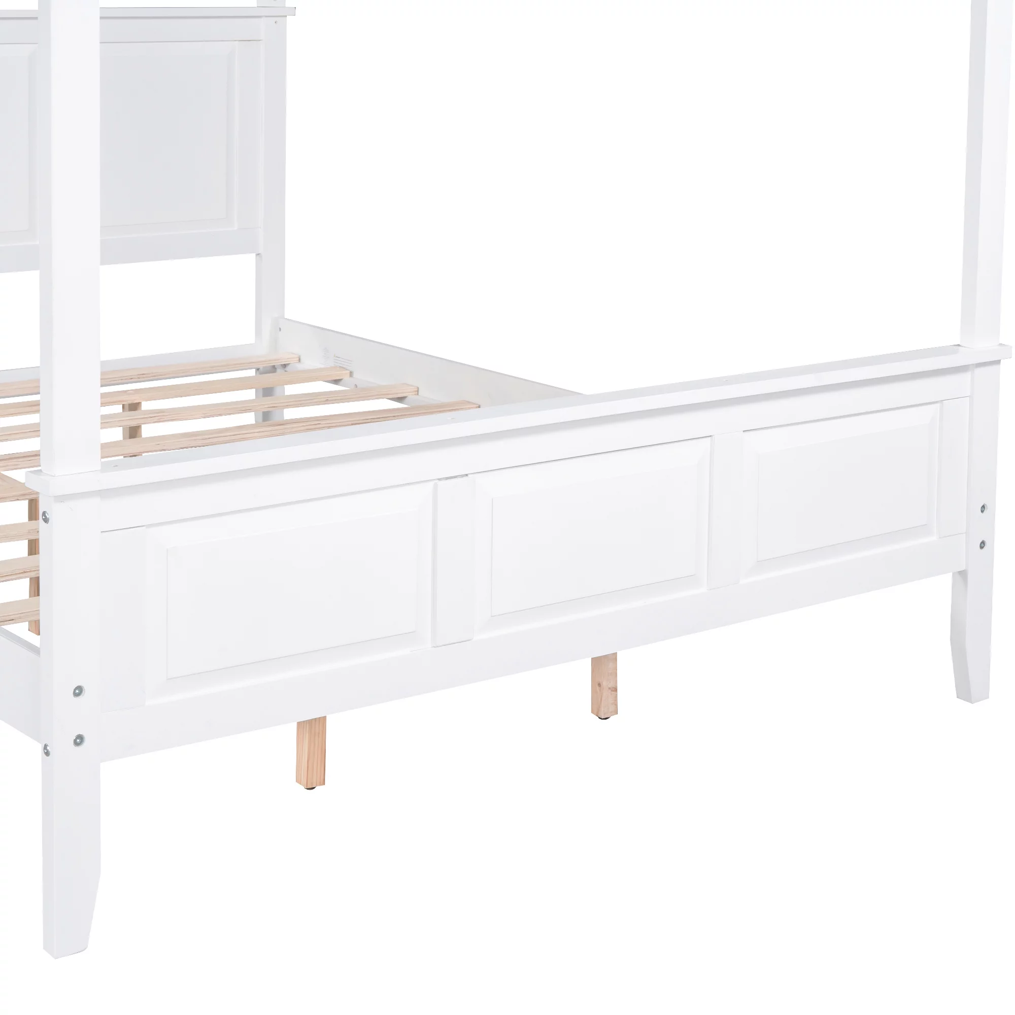 Euroco Wood Queen Size Canopy Platform Bed with Four Support Legs for Kids Teens Adults, White