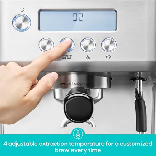 CASABREWS Ultra Espresso Machine with LCD Display, Powerful Milk Frother and Customizable Brewing Temperature