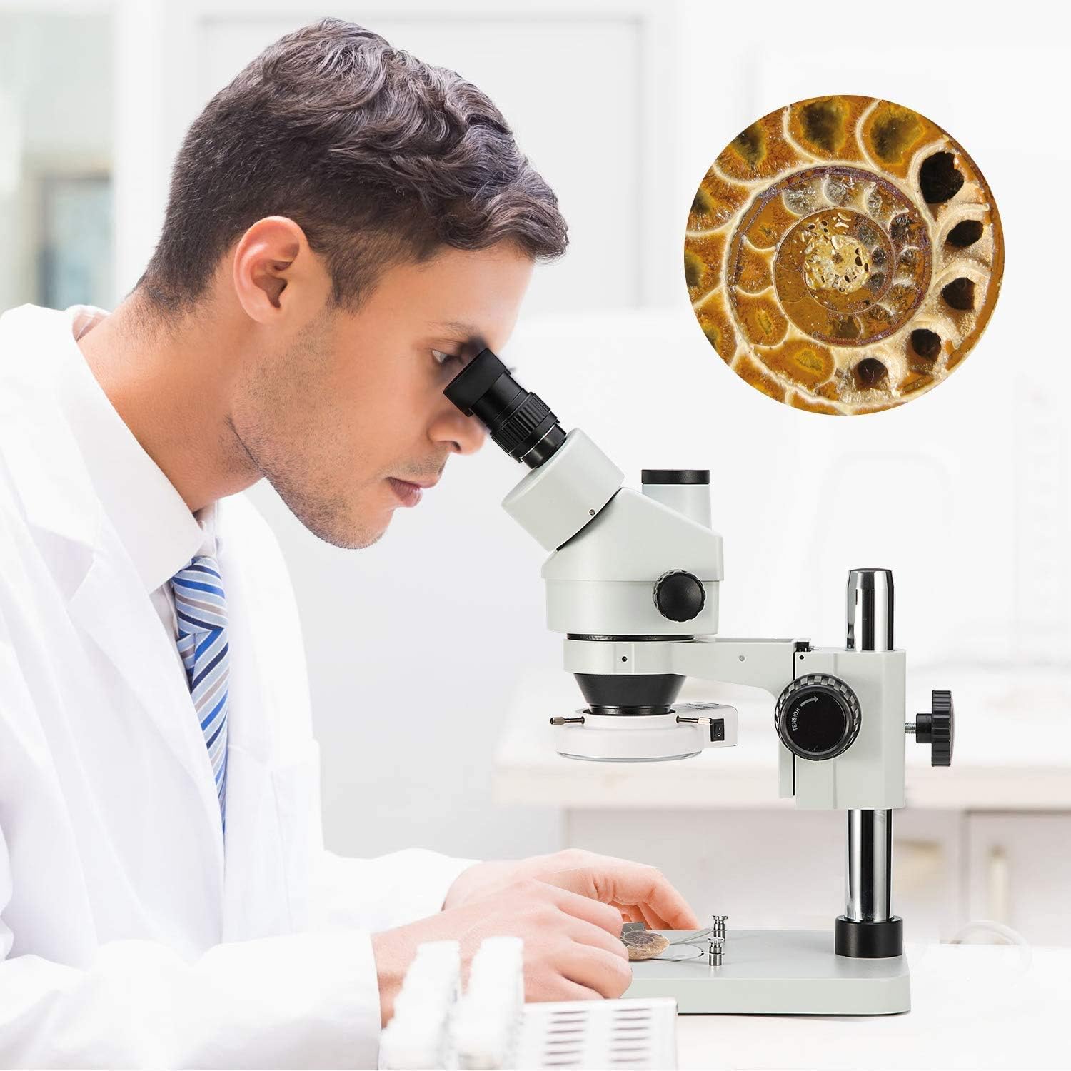 SWIFT Digital Professional Trinocular Stereo Zoom Microscope,WF10X Eyepieces,3.5X-90X Magnification,0.7X-4.5X Zoom Objective,56-Bulb LED Ring Light