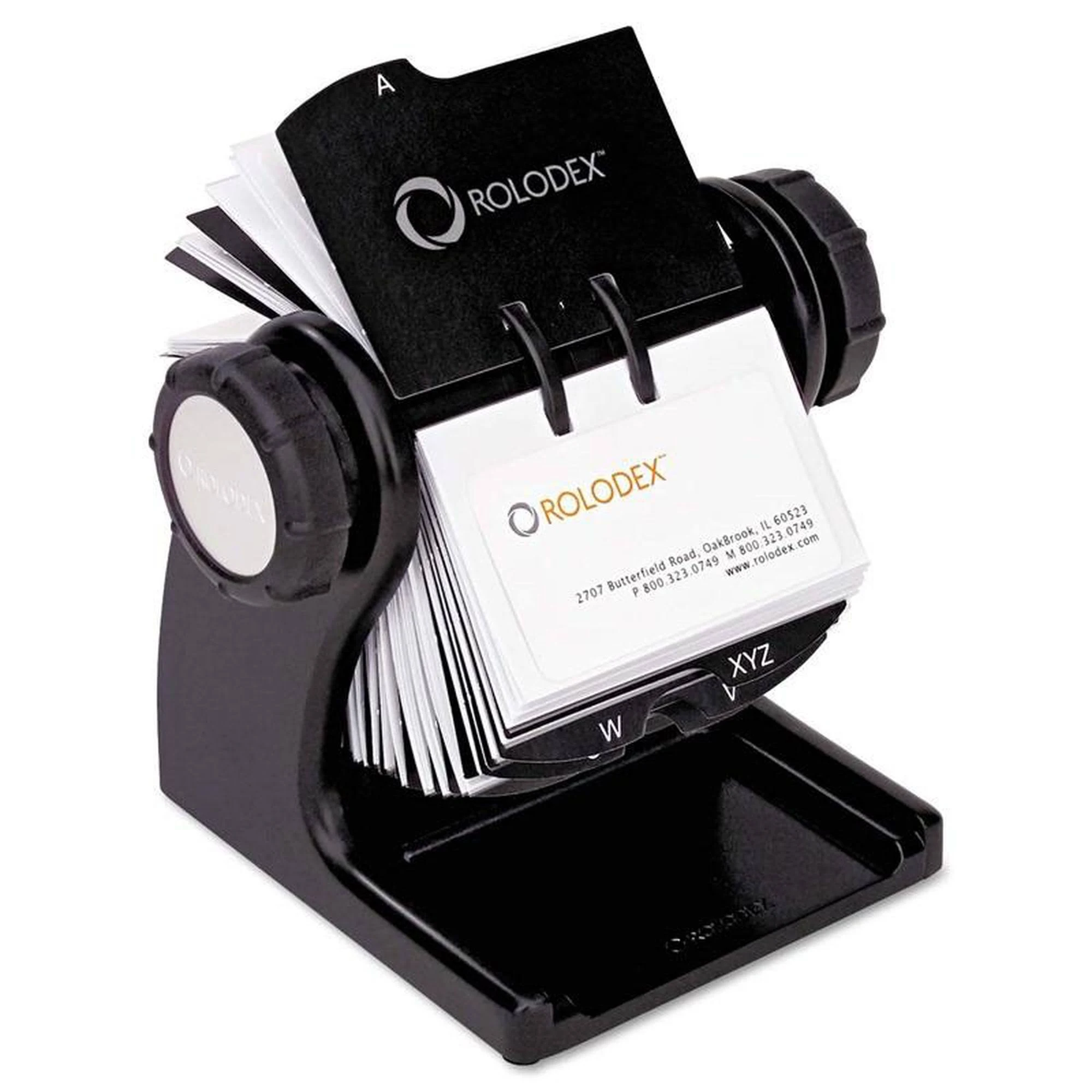 Rolodex Wood Tones Open Rotary Business Card File Holds 400 2 5/8 x 4 Cards, Black