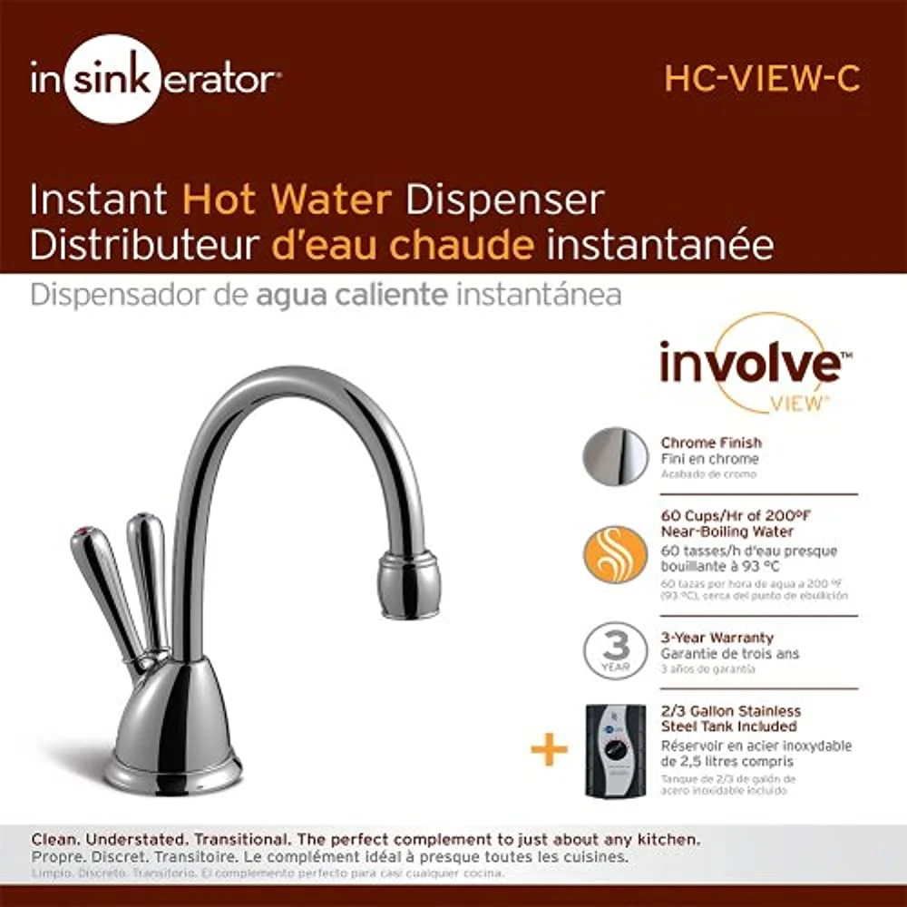 InSinkErator View Instant Hot Cold Water Dispenser System Faucet Tank Chrome HC View C