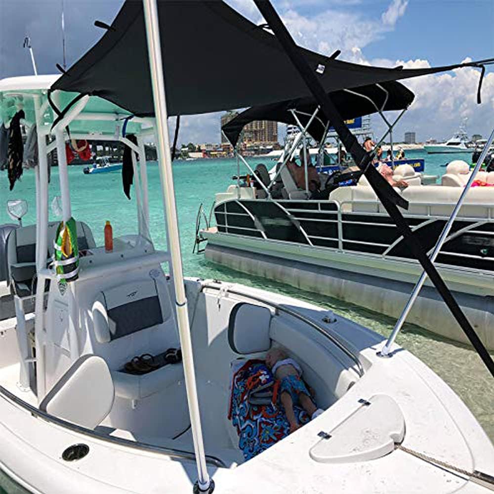 TeBaisea Boat T-Top Shade Boat Shade Kit Boat Shades Canopy Sun Shade for Boat Cover with Stainless Steel Telescopic Rod Foldable
